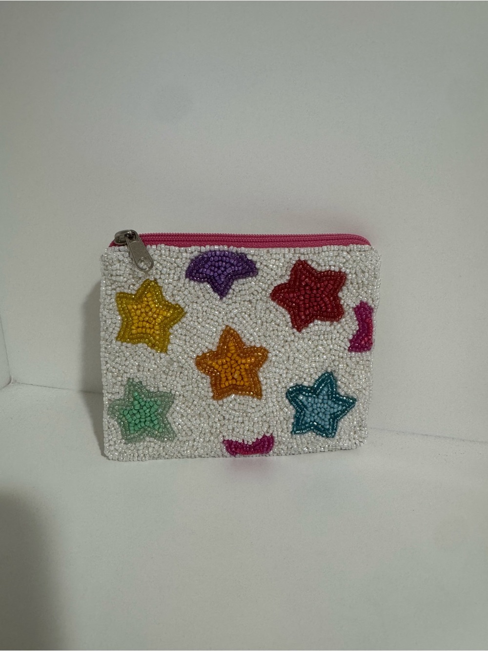 Beaded Star Coin Purse with Pink Zipper